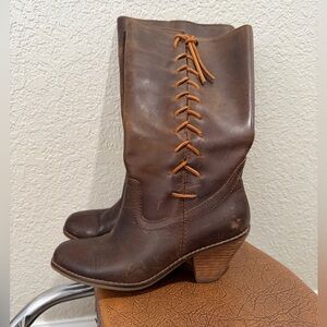 Latigo Brown distressed Leather Heeled Boots with Lace Detail